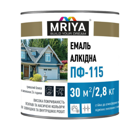 Алкідна емаль Мрія ПФ-115 ТМ «MRIYA», чорна, 2,8 кг